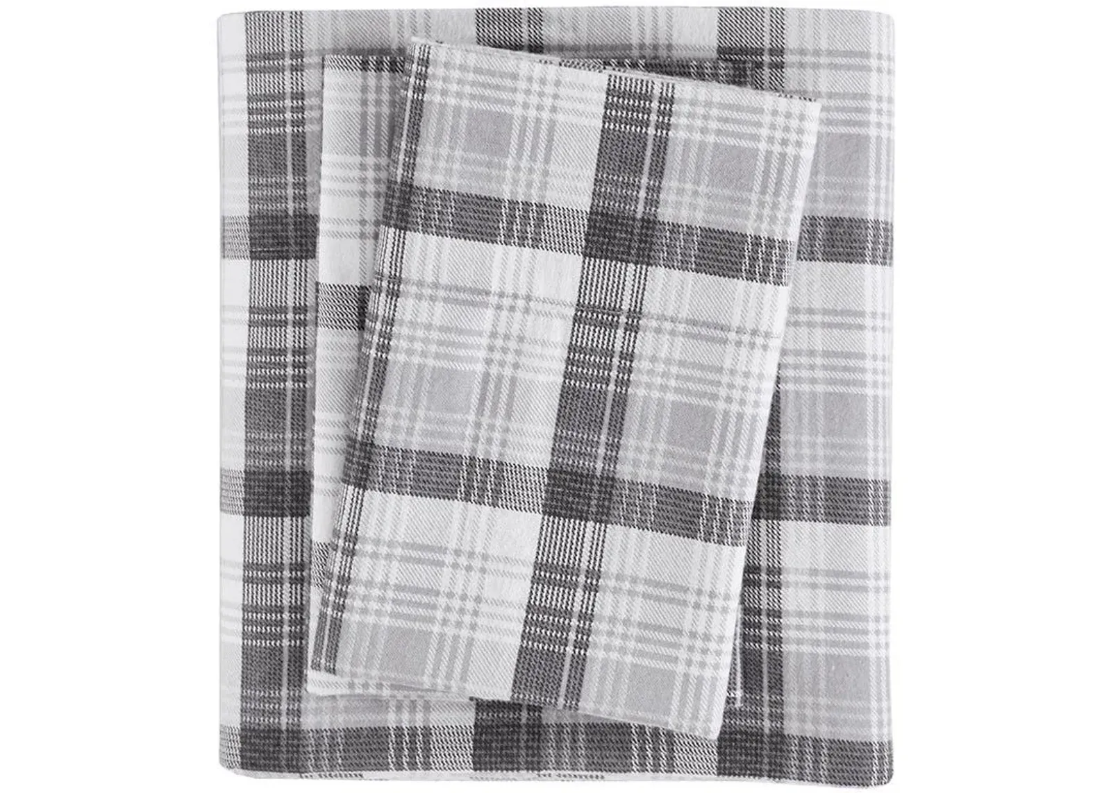 Olliix by Woolrich Grey Plaid King Flannel Cotton Sheet Set