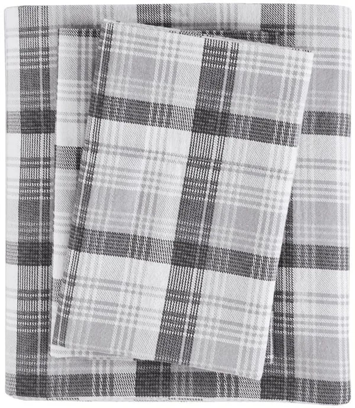 Olliix by Woolrich Grey Plaid King Flannel Cotton Sheet Set