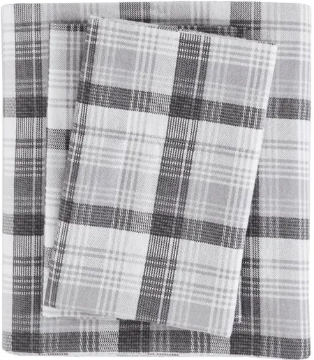 Olliix by Woolrich Grey Plaid King Flannel Cotton Sheet Set