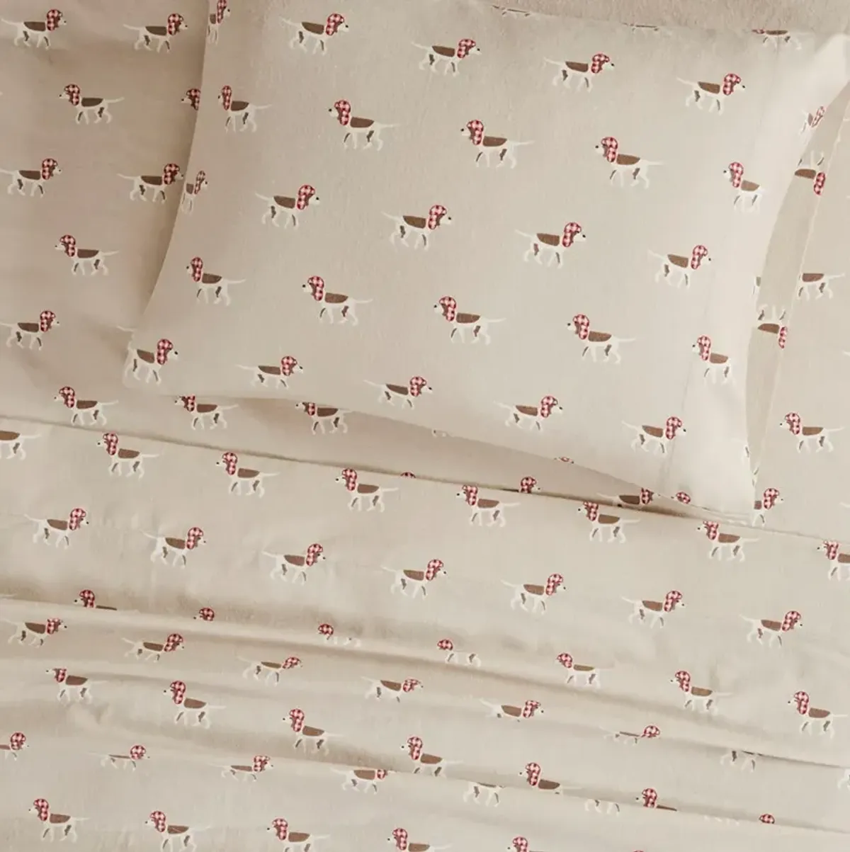 Olliix by Woolrich Tan Dog Twin Flannel Cotton Sheet Set