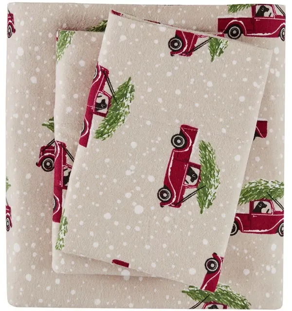 Olliix by Woolrich Tan Cars Twin Flannel Cotton Sheet Set