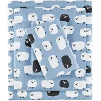 Olliix by Woolrich Blue Sheep Queen Flannel Cotton Sheet Set