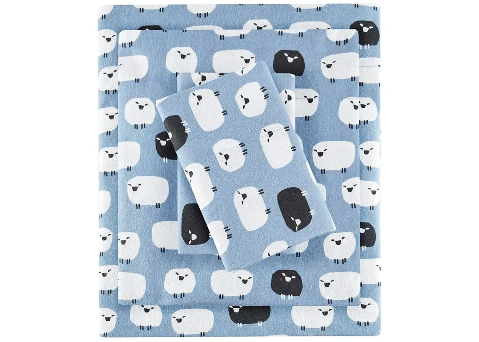 Olliix by Woolrich Blue Sheep Queen Flannel Cotton Sheet Set