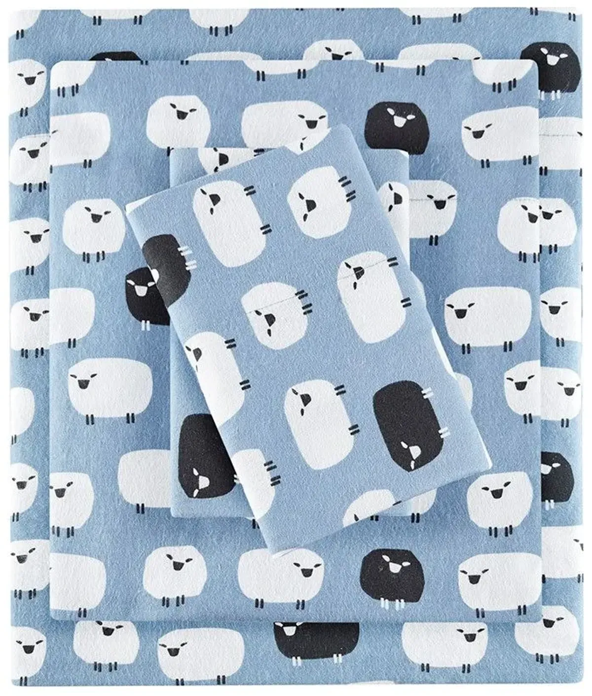 Olliix by Woolrich Blue Sheep Queen Flannel Cotton Sheet Set