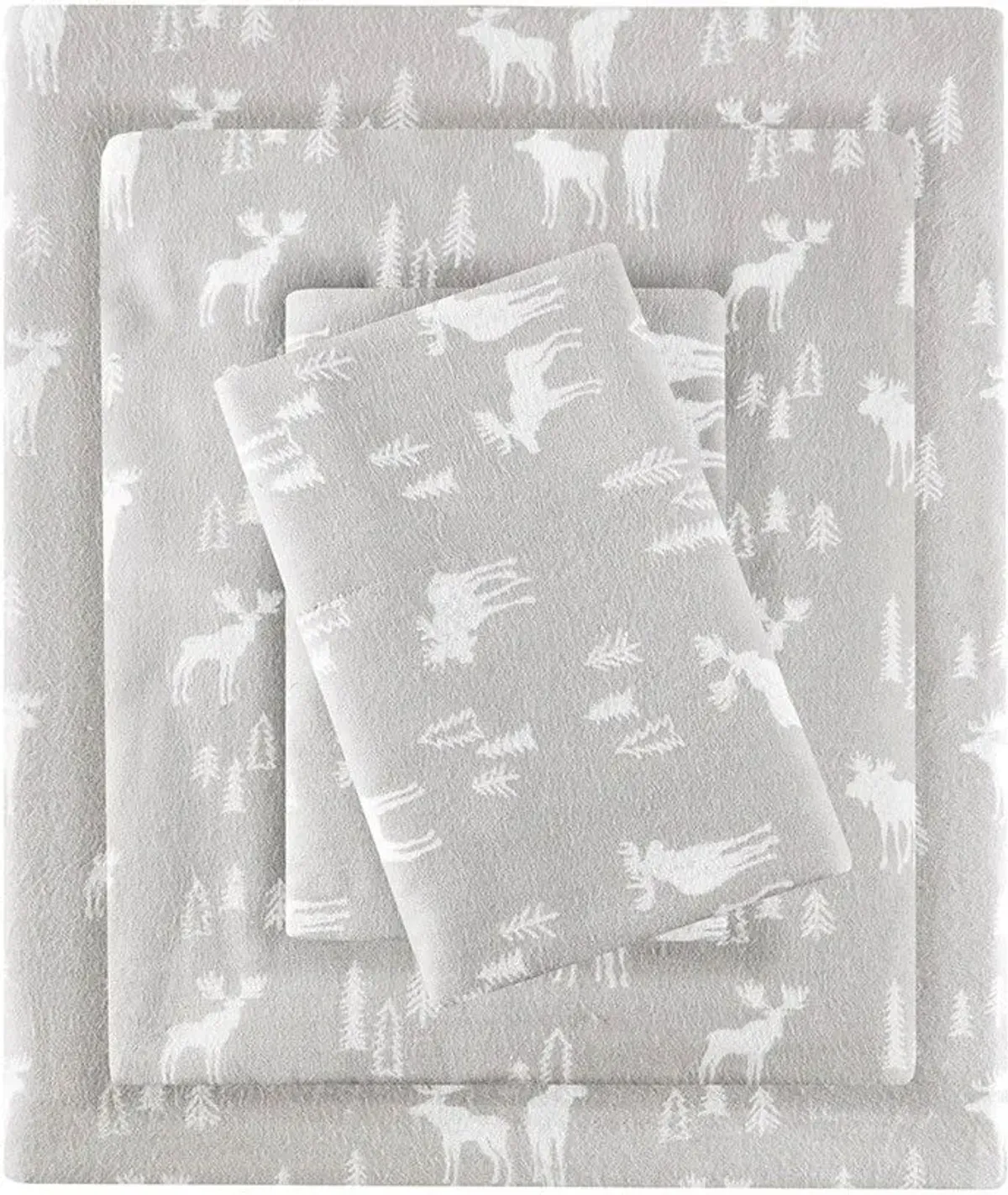 Olliix by Woolrich Grey Moose King Flannel Cotton Sheet Set