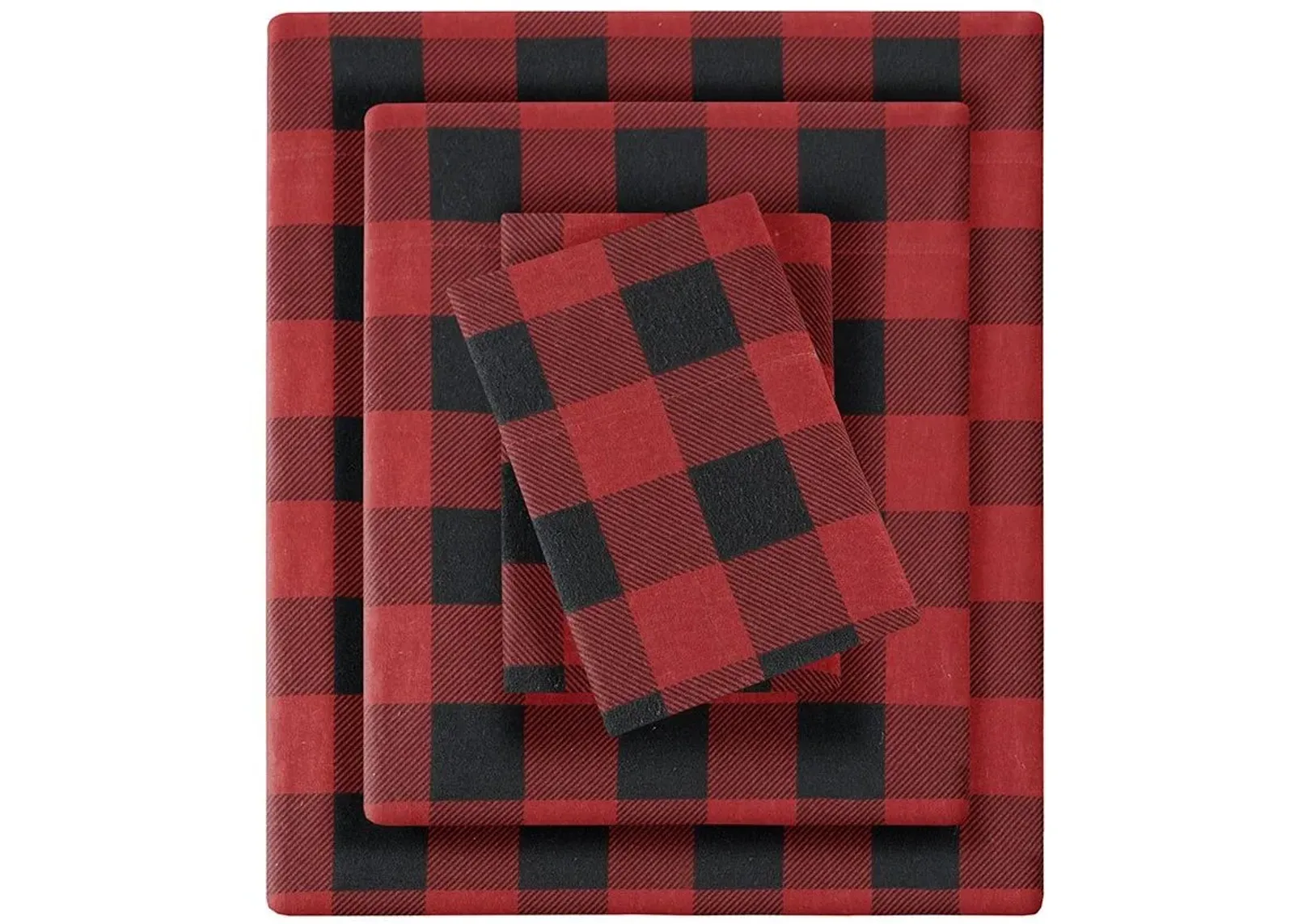 Olliix by Woolrich Red/Black Buffalo Check Queen Flannel Cotton Sheet Set