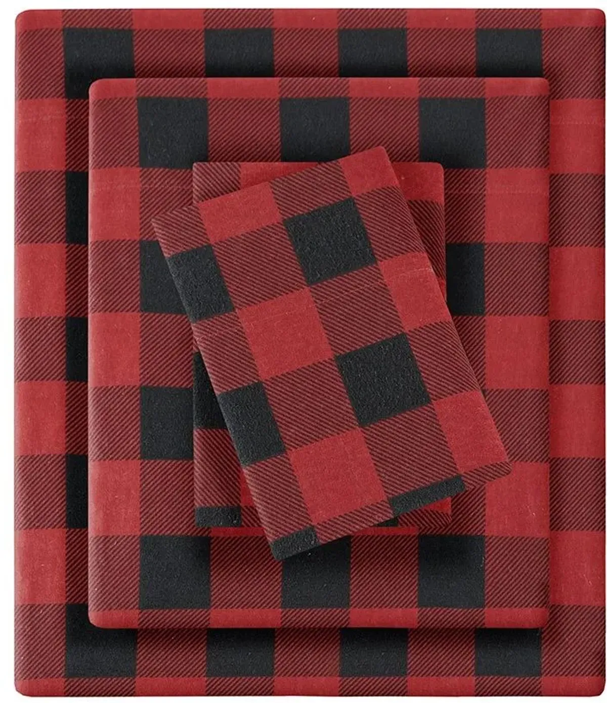 Olliix by Woolrich Red/Black Buffalo Check Queen Flannel Cotton Sheet Set