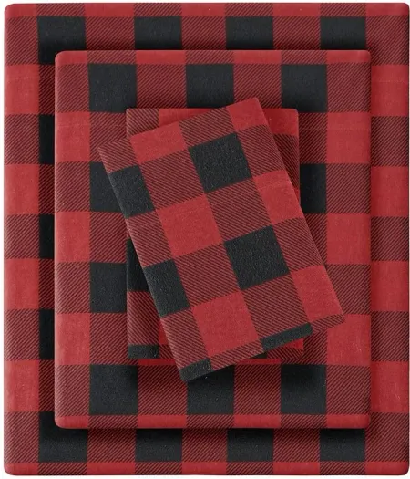 Olliix by Woolrich Red/Black Buffalo Check Queen Flannel Cotton Sheet Set
