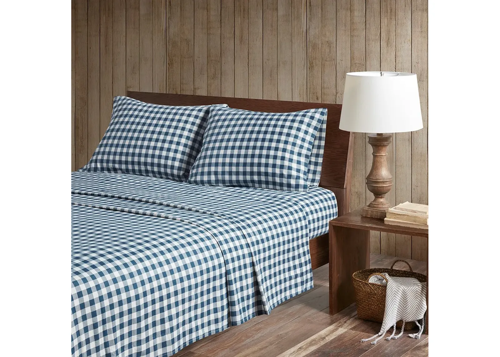 Olliix by Woolrich Flannel Blue Buffalo Check King Cotton Sheet Set