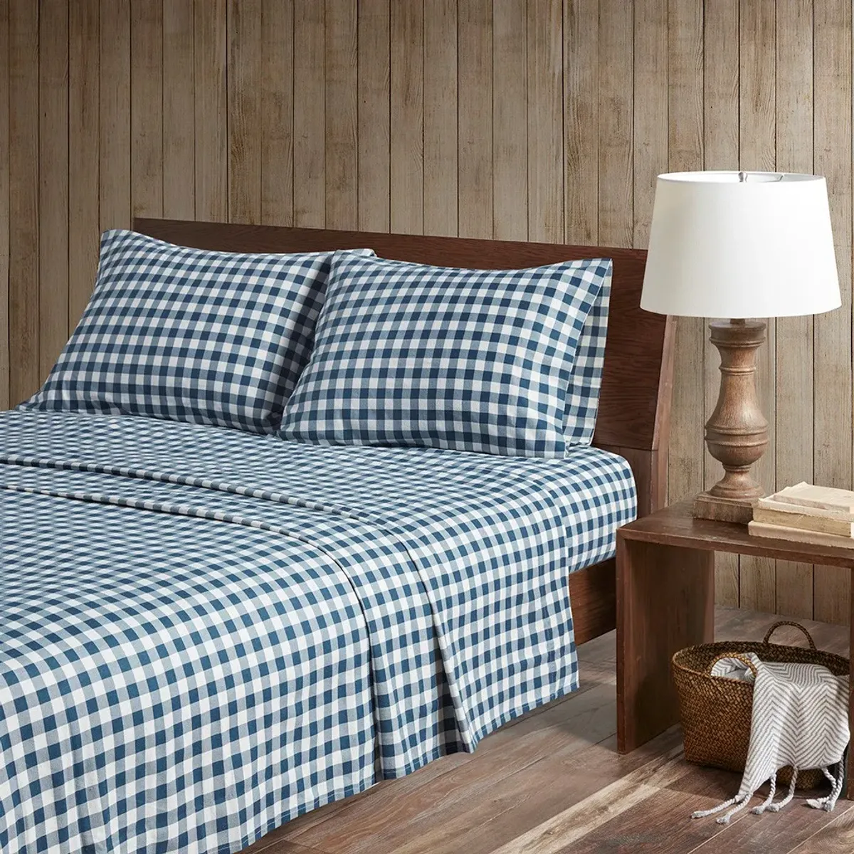 Olliix by Woolrich Flannel Blue Buffalo Check King Cotton Sheet Set