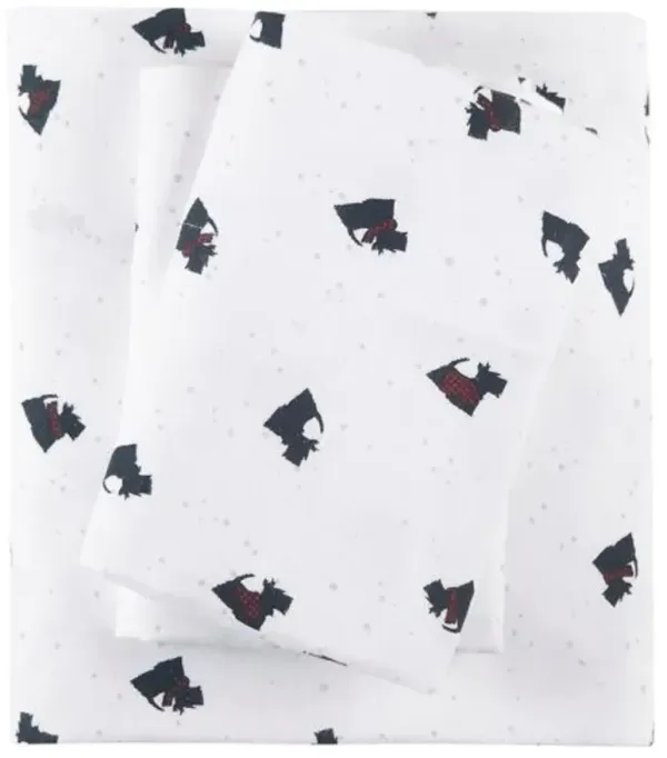 Olliix by Woolrich Flannel Black/White Scottie Dogs Twin Cotton Sheet Set