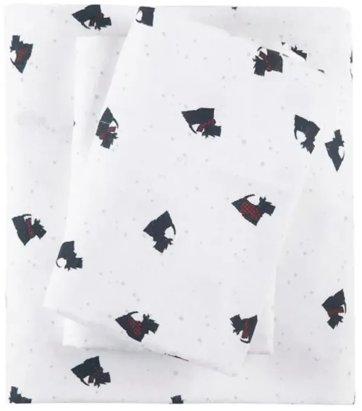Olliix by Woolrich Flannel Black/White Scottie Dogs King Cotton Sheet Set