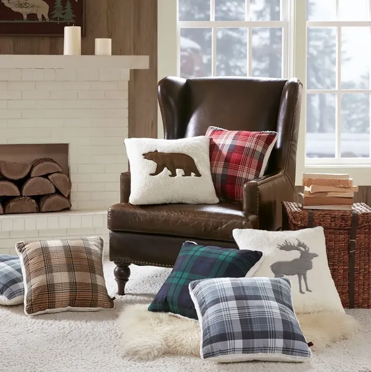 Olliix by Woolrich White Bear Square Berber Pillow