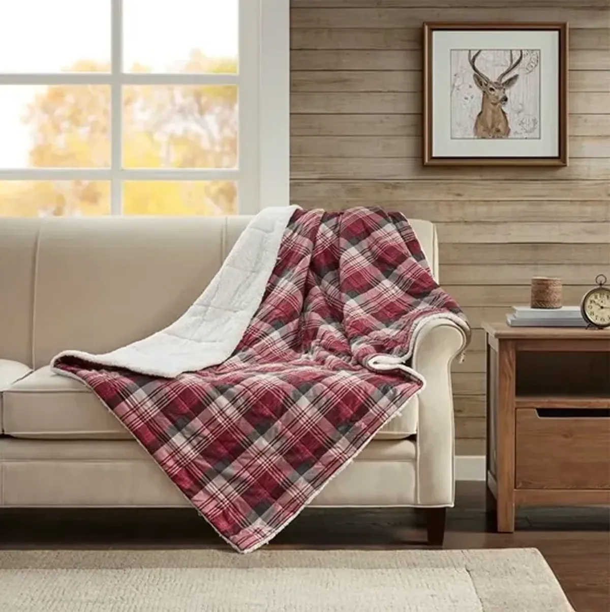 Olliix by Woolrich Tasha Red Oversized Softspun Down Alternative Throw