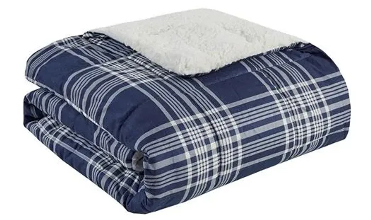 Olliix by Woolrich Leeds Navy Softspun Down Alternative Oversized Throw