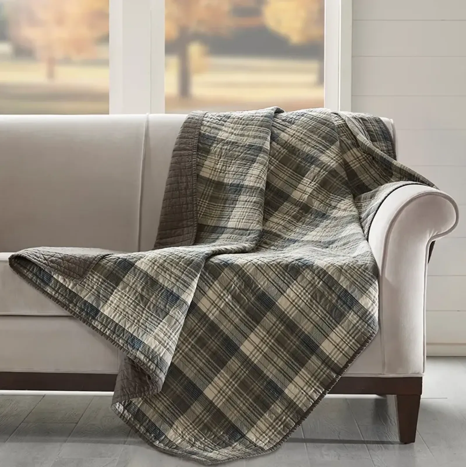 Olliix by Woolrich Taupe Tasha Quilted Throw Blanket