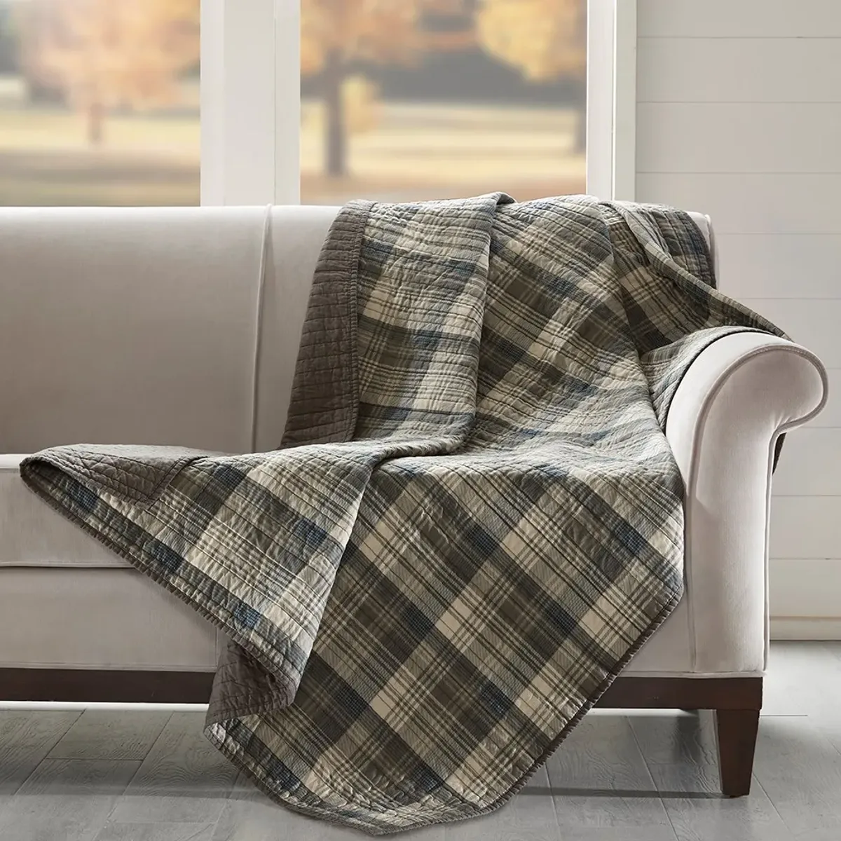 Olliix by Woolrich Taupe Tasha Quilted Throw Blanket