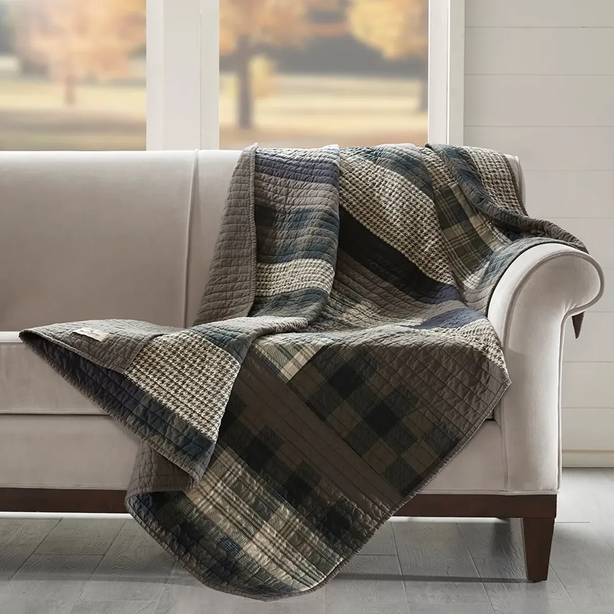 Olliix by Woolrich Taupe Winter Plains Quilted Throw Blanket