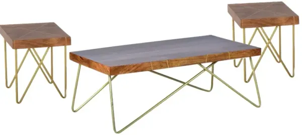 Steve Silver Co. Walter 3-Piece Warm Pine Occasional Table Set with Brass Base