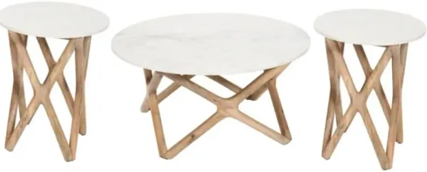 Steve Silver Co. Wyman Banswara 3-Piece White Occasional Table Set with Brown Base