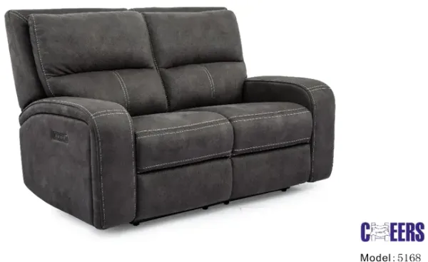 Cheers by Man Wah Charcoal Power Reclining Loveseat with Power Headrest