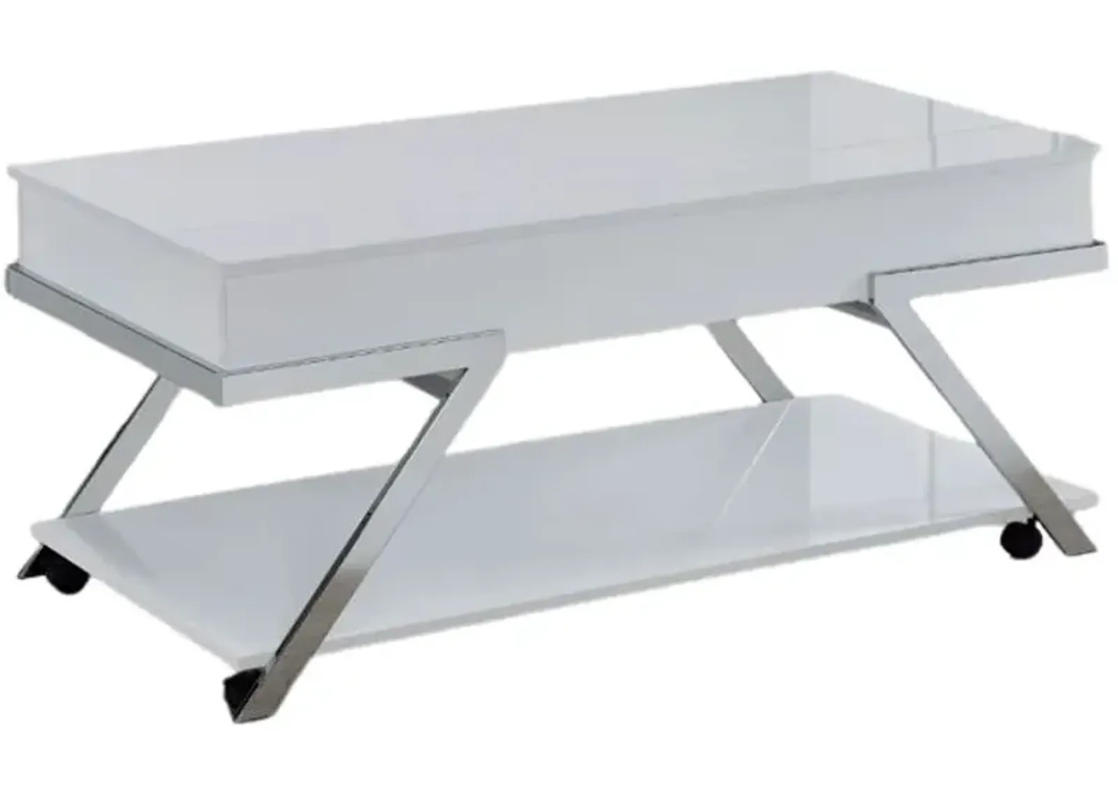 Steve Silver Co. Zena White Lift-Top Cocktail Table with Casters and Chrome Base