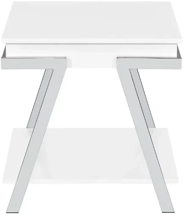 Steve Silver Co. Zena White End Table with Chrome Base