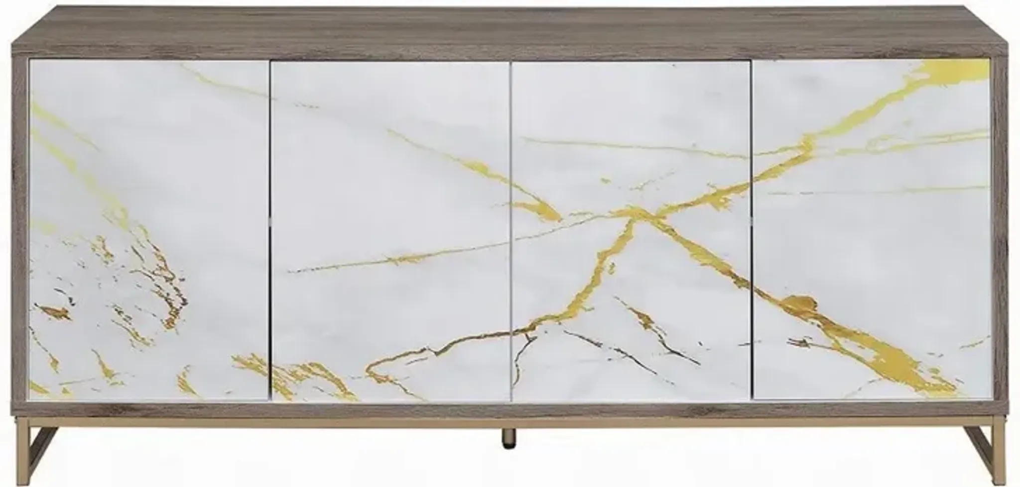 Avia Sideboard Console Cabinet White Marble Look 4 Doors Brown 65 ...