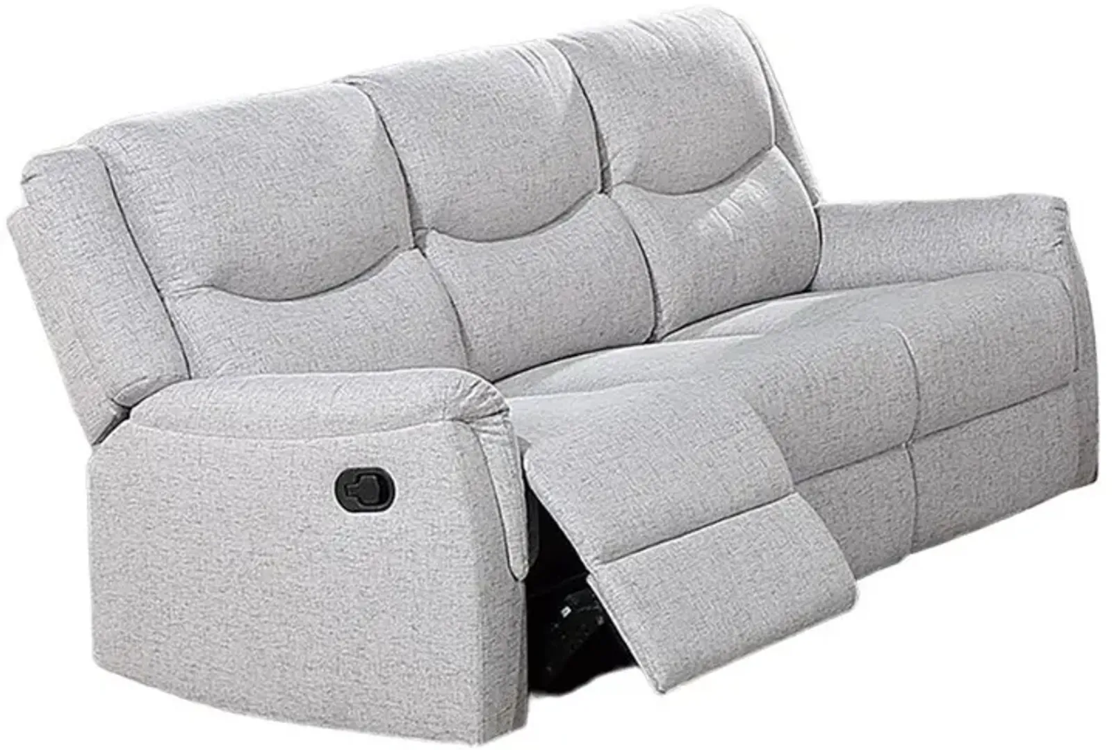 Ammy Manual Recliner Sofa, Pillow Arms, 75in Wood, White Faux Burlap