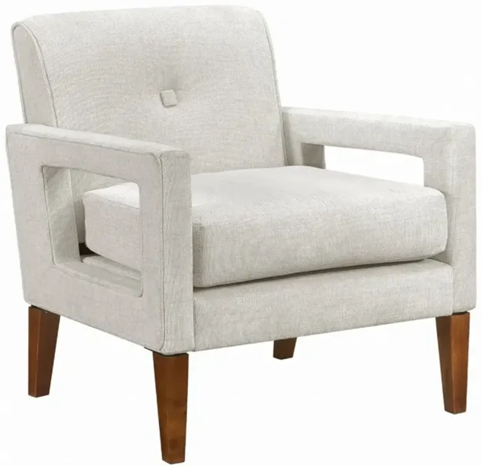 Bei Armchair, Beige Chenille Cushion, Walnut Brown Solid Wood