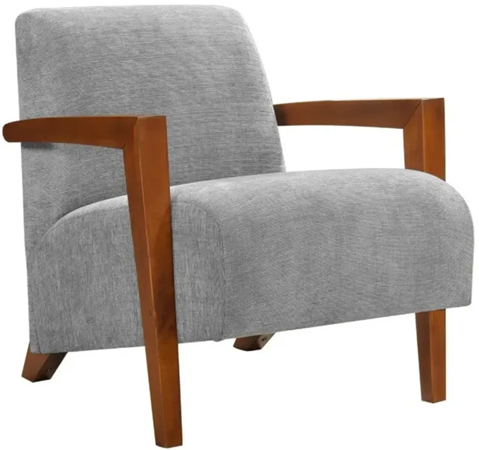 Demy Accent Armchair, Gray Chenille Cushion, Chestnut Brown Solid Wood