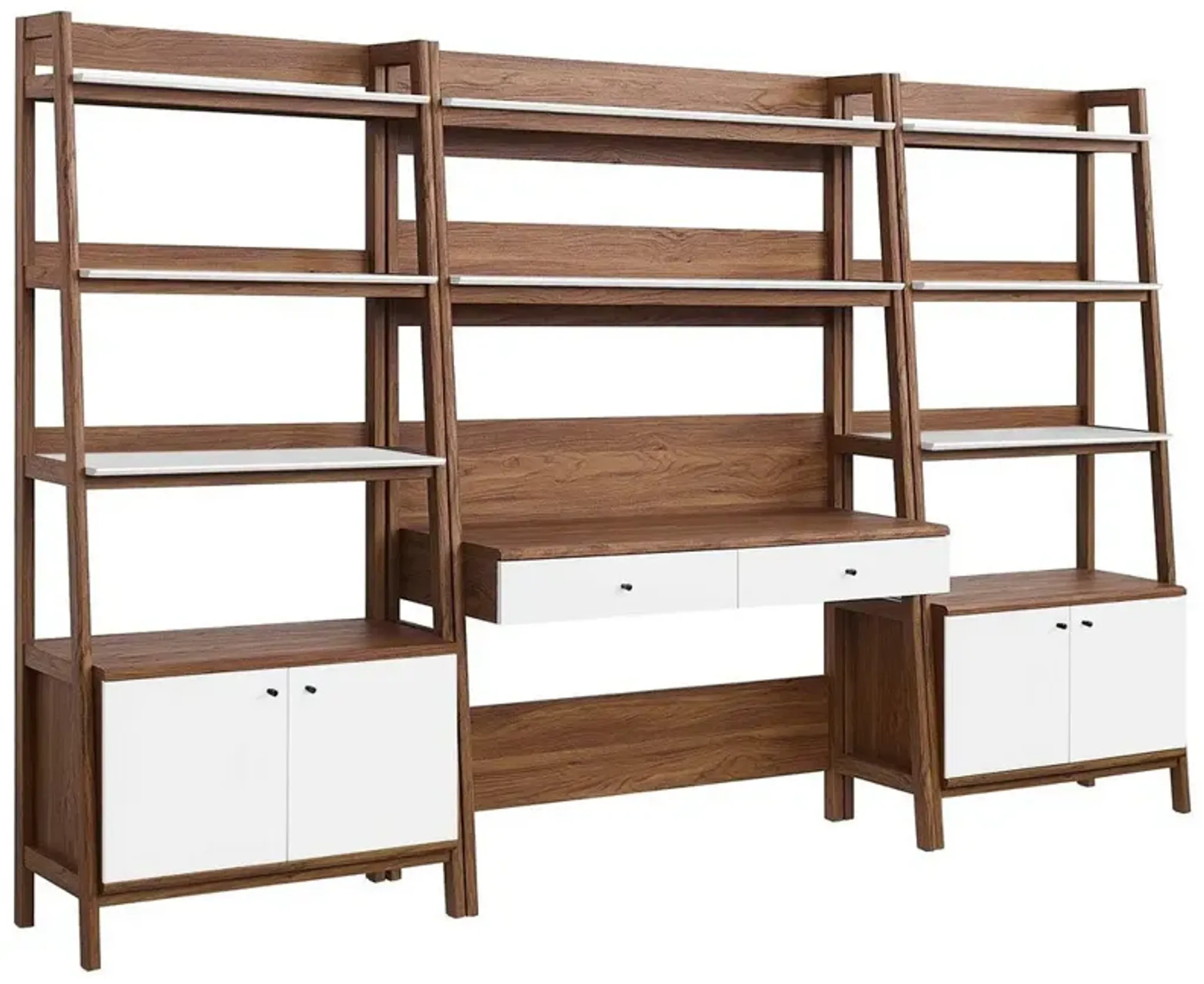 Modway 3-Piece Home Office Desk and Bookshelf Display Case in Walnut ...