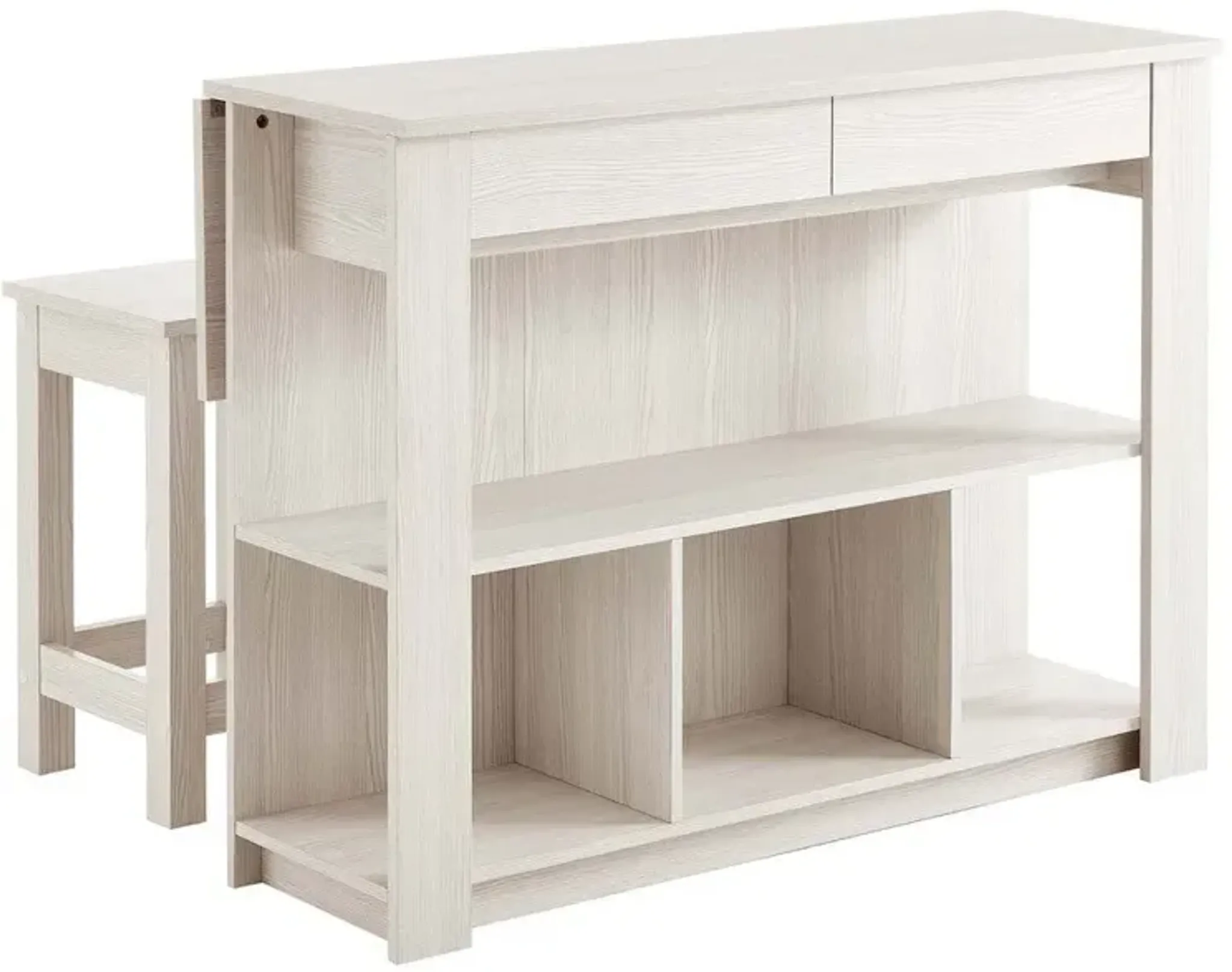 Modway Meadowbrook 3-Piece Kitchen Island with Seating and Drop-Leaf ...