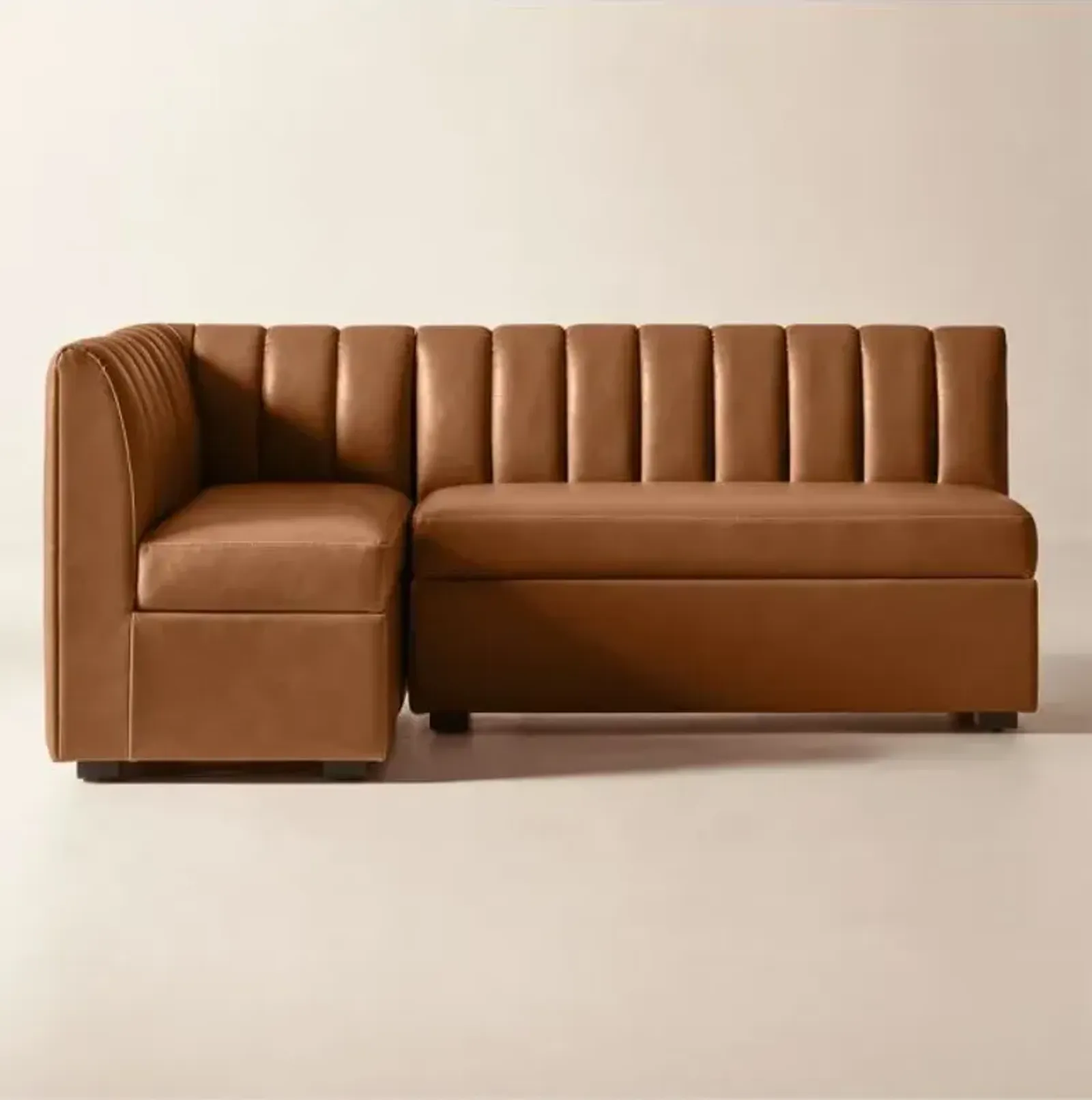 Duncan Brown Leather Single L-Shaped Loveseat Dining Banquette
