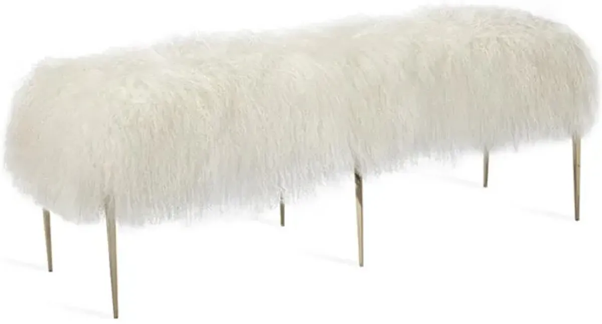 Ivory Sheepskin Bench