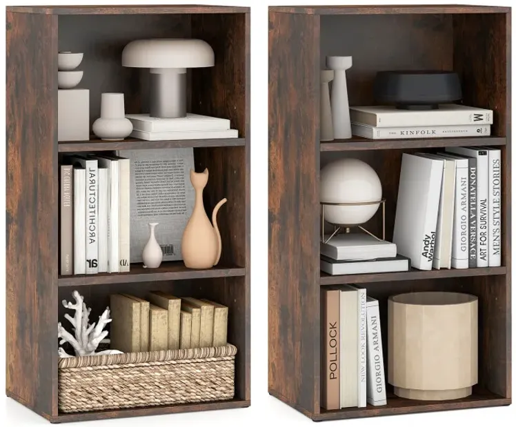 Set of 2 3-Tier Cube Bookcase with Adjustable Shelves for Home Office