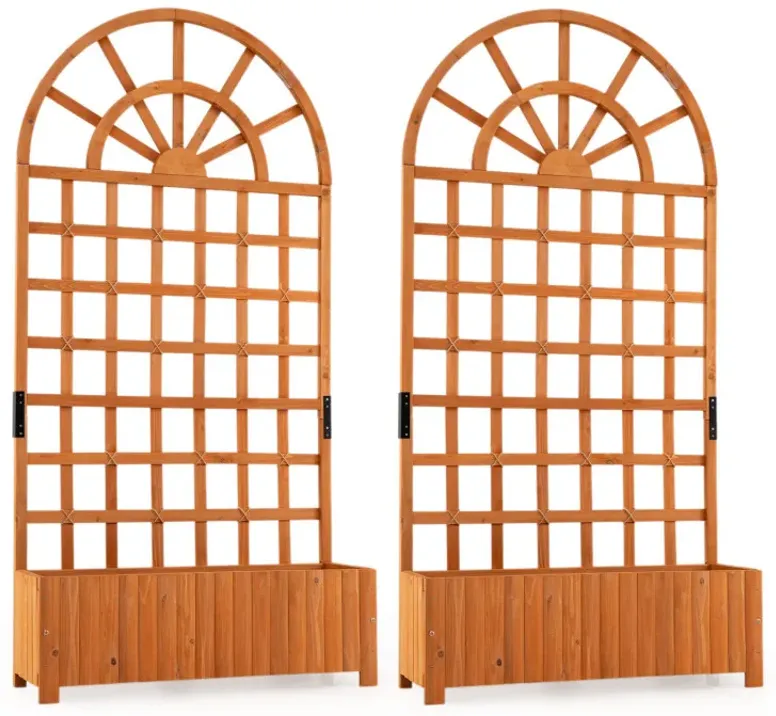 Set of 2 Wooden Raised Garden Bed with Trellis 71" Outdoor Planter Box Privacy Screen