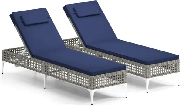 2 Pieces Patio Chaise Lounge Chair with 6-Level Adjustable Backrest and Headrest for Poolside