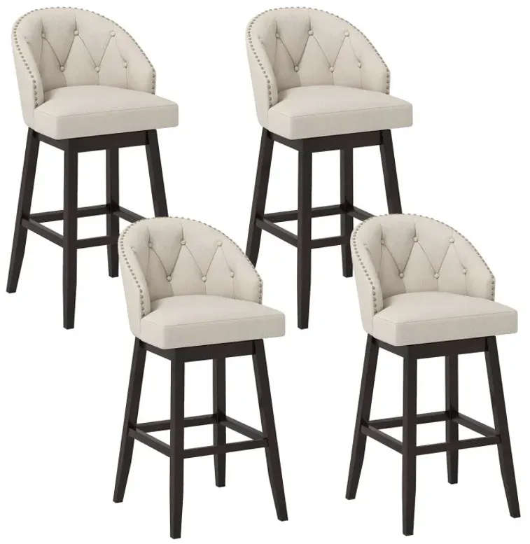 31 Inch Bar Stools Set of 4 Padded Bar Height Chairs with Rubber Wood Frame Swivel Seat