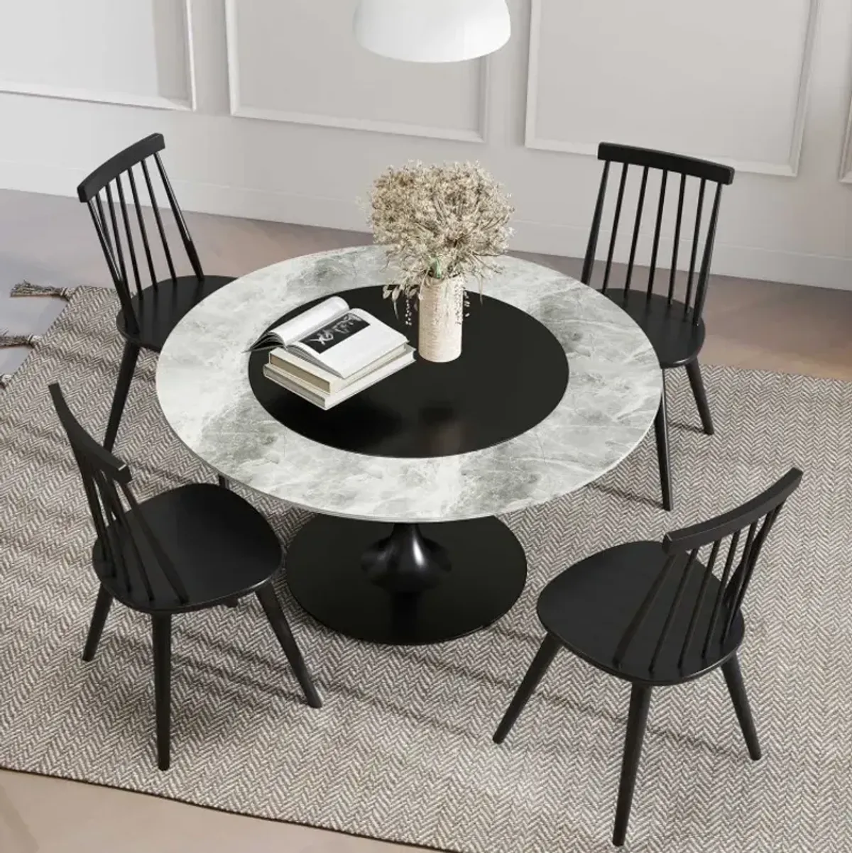 Windsor Dining Chair Set of 4 with Solid Rubber Wood Frame