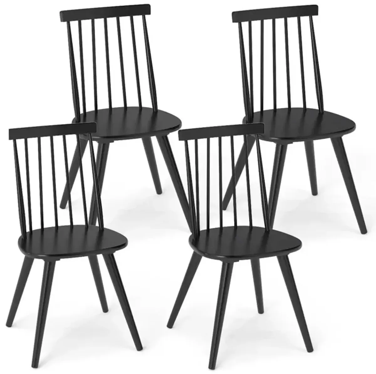 Windsor Dining Chair Set of 4 with Solid Rubber Wood Frame