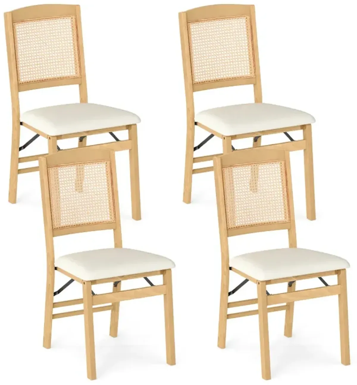 Folding Dining Chairs Set of 4 Rubber Wood Chairs with Linen Padded Seat