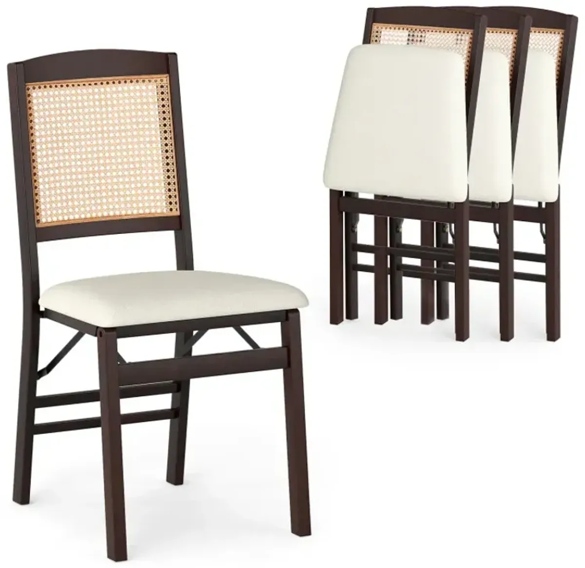 Folding Dining Chairs Set of 4 Rubber Wood Chairs with Linen Padded Seat