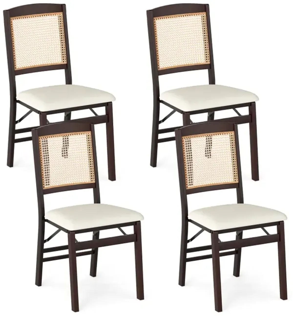 Folding Dining Chairs Set of 4 Rubber Wood Chairs with Linen Padded Seat