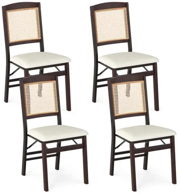 Folding Dining Chairs Set of 4 Rubber Wood Chairs with Linen Padded Seat