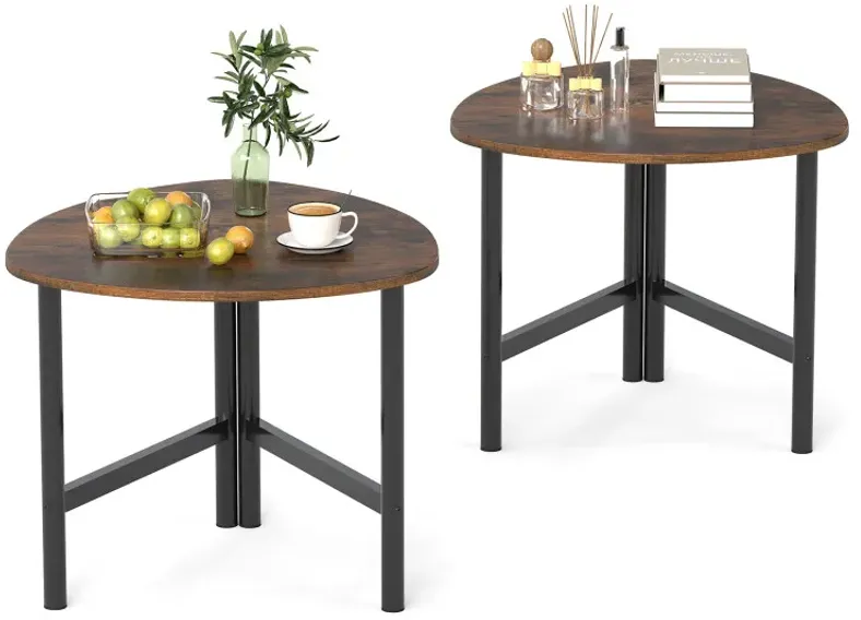 Set of 2 Triangle Coffee Table Oval with Metal Legs