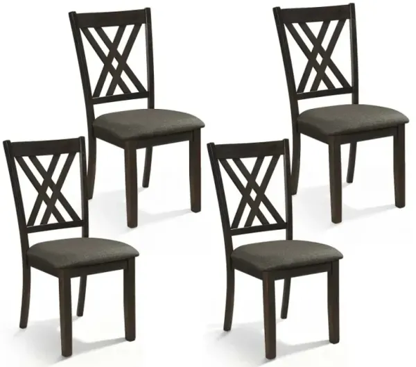 Linen Fabric Upholstered Wooden Dining Chair Set of 4 with Rubber Wood Frame for Dining Room