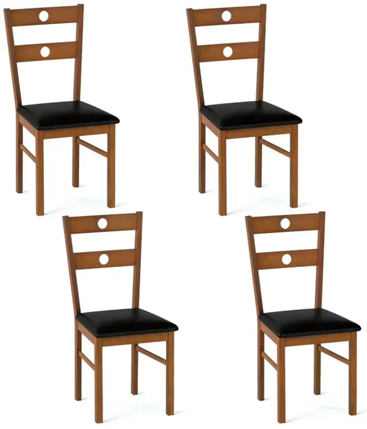 Wooden Dining Chairs Set of 4 Armless Kitchen Chairs with Hollowed Backrest