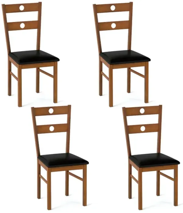 Wooden Dining Chairs Set of 4 Armless Kitchen Chairs with Hollowed Backrest