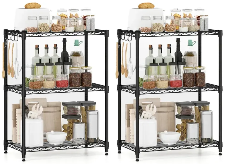 3-Tier Metal Storage Shelving Unit Set of 2 with V-Shaped Wire Rack